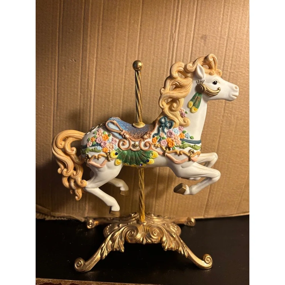 VINTAGE GIFTEC Porcelain Carousel Horse Brass Stand